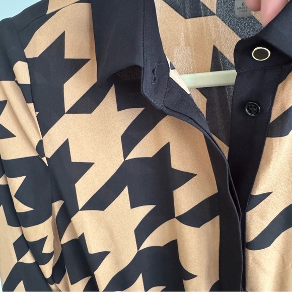 NWOT Anne Klein Houndstooth Black Brown Printed Drawstring Shirt Dress Size 6 - Picture 7 of 10